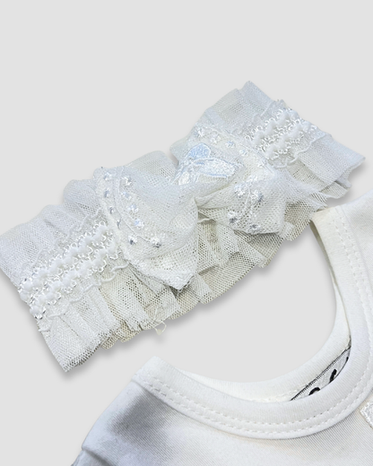 boutique baby lace romper Expressions Boutique NY, white lace christening outfit, infant baptism romper with headband, floral embroidered baby outfit, heirloom cotton lace baby girl romper