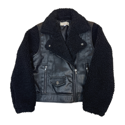 Black Faux Leather w Sherpa Moto Jacket