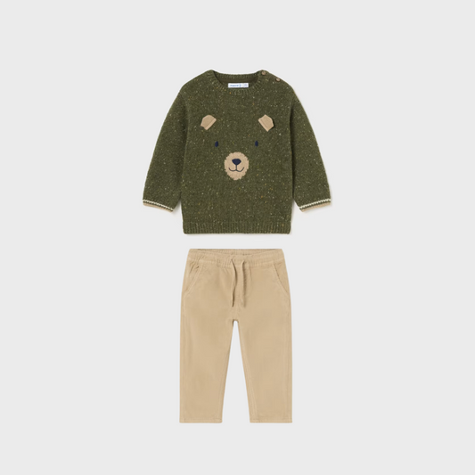 2pc Green Bear Sweater w Khaki Corduroy Pant