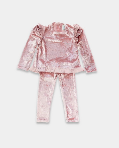 2pc Pink Velour Pant Set