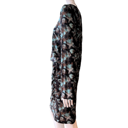 Teal Abstract Dress with Ruched Sides