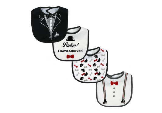 gentleman baby bib set, tuxedo baby bibs, baby shower gift boy bib set, interlock cotton baby bibs, little gentleman bib pack, formal baby bib set, boutique baby boy bibs, funny baby bib set for boys, bowtie print baby bibs, stylish baby feeding bibs