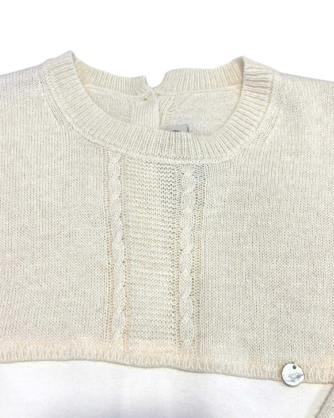 boutique baby cashmere footie Expressions Boutique NY, beige ivory cashmere cotton baby outfit, luxury unisex newborn footed onesie, soft knit baby gift set breathable cotton blend, heirloom baby footie premium knit