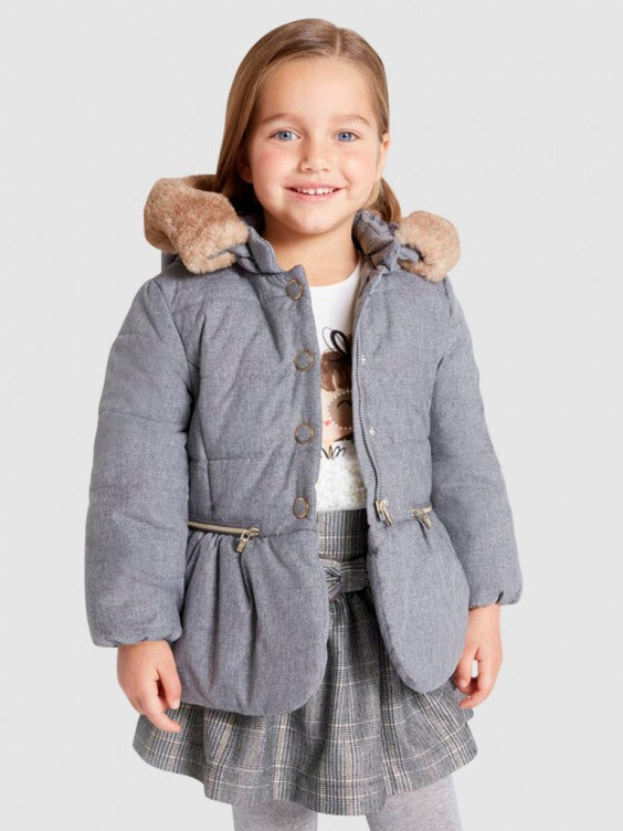 Grey Coat with Tan Fur Hood Trim