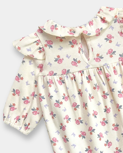 baby girl floral romper, infant ruffle romper, long sleeve baby romper, boutique baby girl outfit, ribbed knit baby romper, pink floral romper baby, baby shower outfit girl, newborn romper boutique, baby girl fall outfit, cute baby girl clothing, back to school, school outfits, pre-k clothing