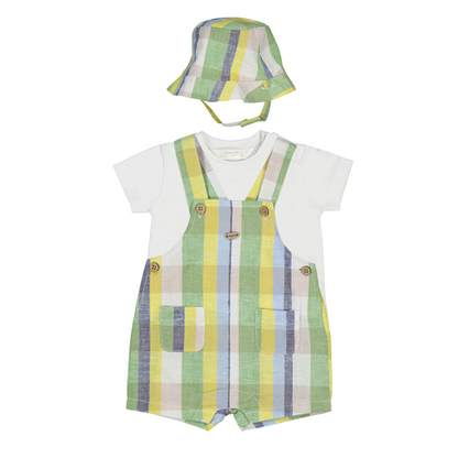 3pc Multi Color Overall w Hat & White Tee