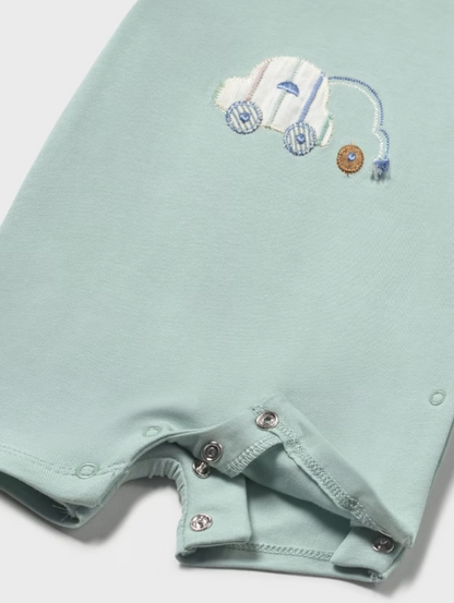 Jade Green Romper w Car Applique