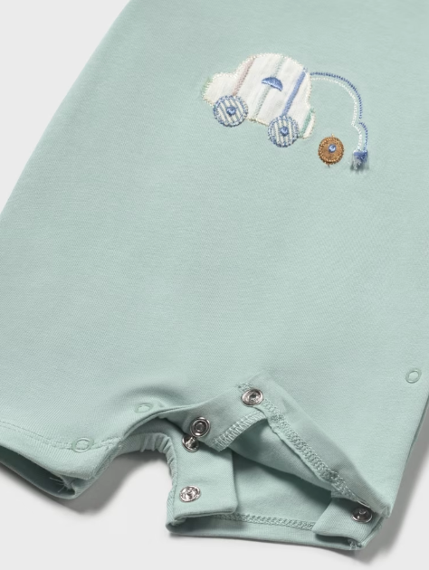 Jade Green Romper w Car Applique