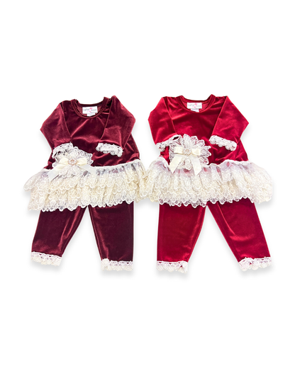 2pc Velvet Tunic Top w Ivory Lace