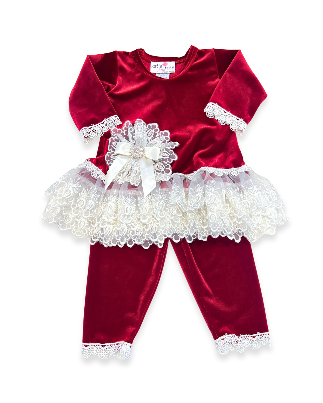 2pc Velvet Tunic Top w Ivory Lace