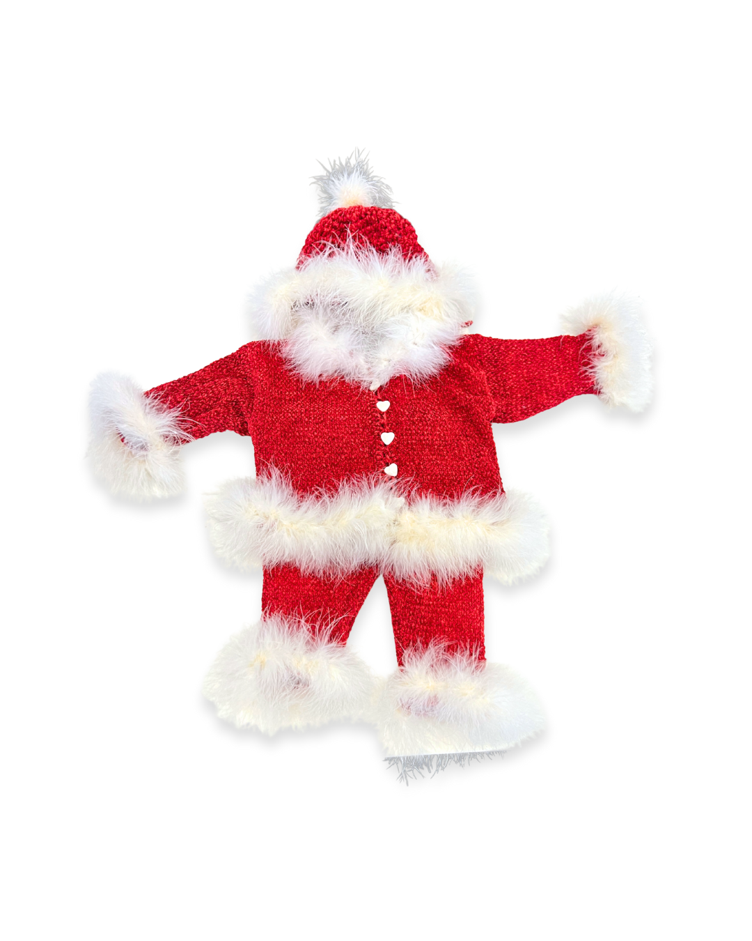boutique baby holiday outfit Expressions Boutique NY, red chenille Christmas baby set, Santa baby outfit with hat, soft fuzzy infant holiday clothing, festive baby winter outfit warm cozy