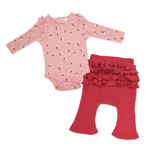 baby girl 2 piece outfit set, toddler floral onesie with ruffle pants, infant rose pink outfit, boutique baby girl clothing set, newborn baby girl ruffle bottom pants, baby shower gift girl clothing, baby girl fall outfit set, toddler photo-ready outfit, boutique infant girl clothes, baby girl everyday play set