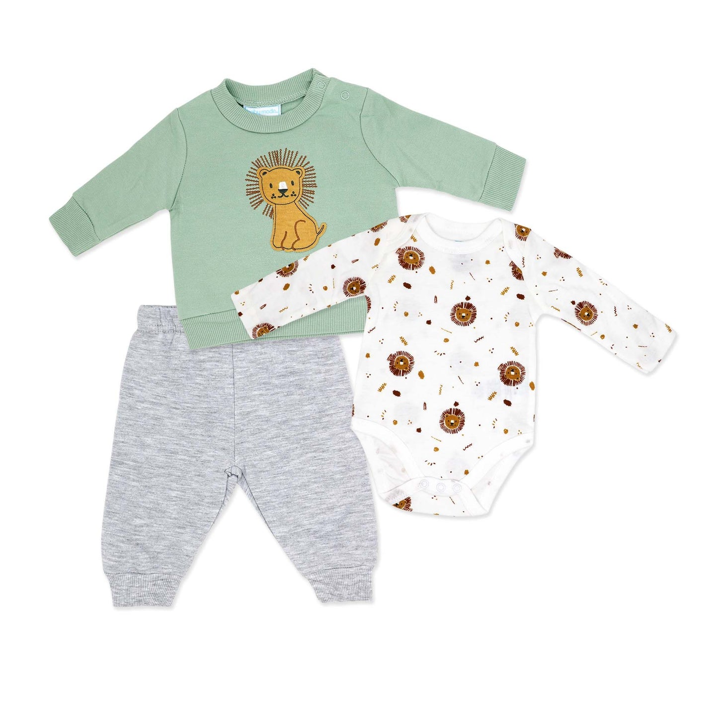 baby boy 3 piece outfit set, toddler lion sweatshirt and onesie set, baby jogger pants set, boutique baby clothing set, infant 3pc sweatshirt onesie pants, baby shower gift set boys, newborn outfit with lion print, toddler everyday play outfit, boutique baby boy clothes, cozy infant clothing set