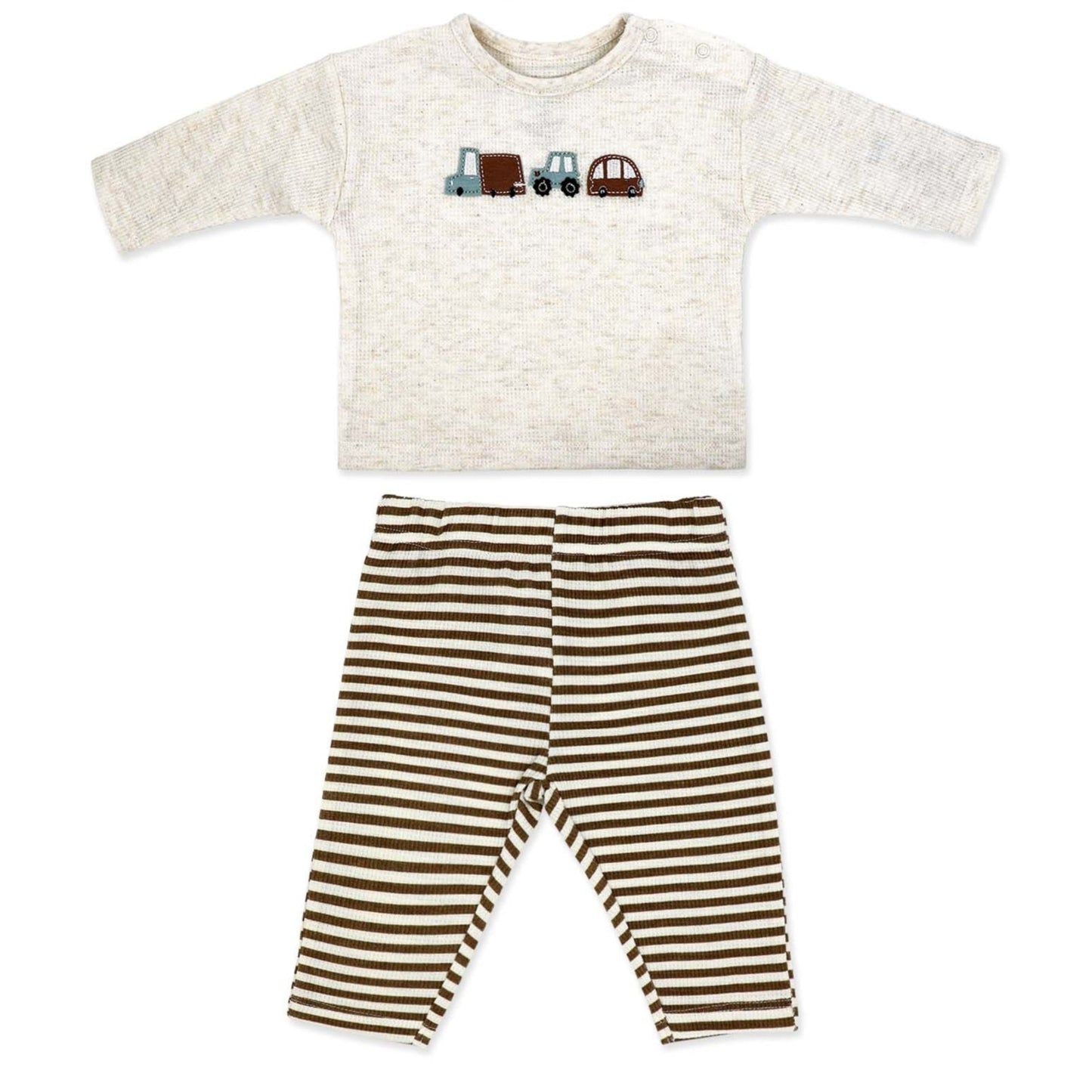 baby boy 3 piece set with hat, oatmeal waffle knit baby outfit, boutique infant boy clothing set, newborn embroidered car top outfit, toddler boy striped pant set, baby boy cozy fall clothing, boutique infant everyday wear, baby boy 3pc take home set, newborn waffle knit outfit boy, infant boy boutique casual set
