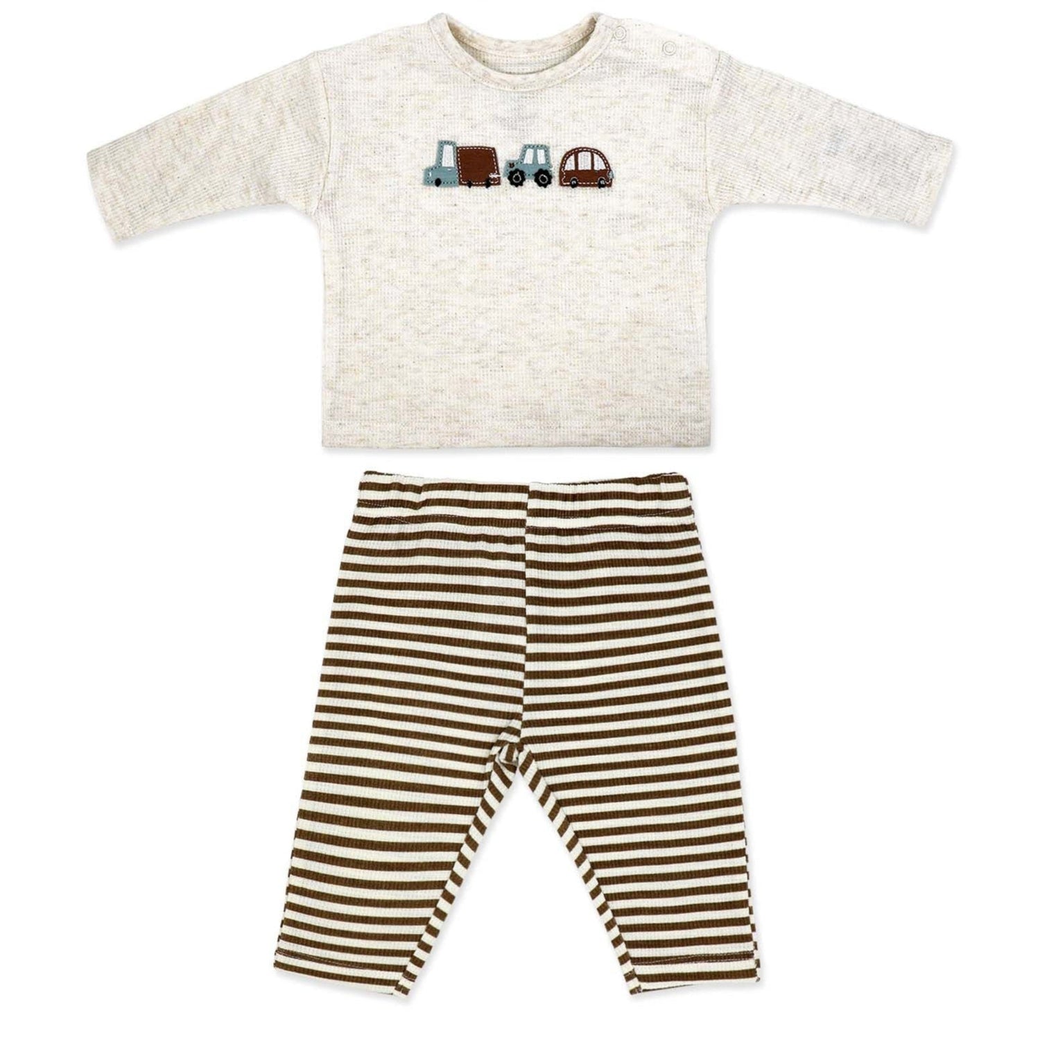 baby boy 3 piece set with hat, oatmeal waffle knit baby outfit, boutique infant boy clothing set, newborn embroidered car top outfit, toddler boy striped pant set, baby boy cozy fall clothing, boutique infant everyday wear, baby boy 3pc take home set, newborn waffle knit outfit boy, infant boy boutique casual set