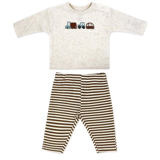baby boy 3 piece set with hat, oatmeal waffle knit baby outfit, boutique infant boy clothing set, newborn embroidered car top outfit, toddler boy striped pant set, baby boy cozy fall clothing, boutique infant everyday wear, baby boy 3pc take home set, newborn waffle knit outfit boy, infant boy boutique casual set