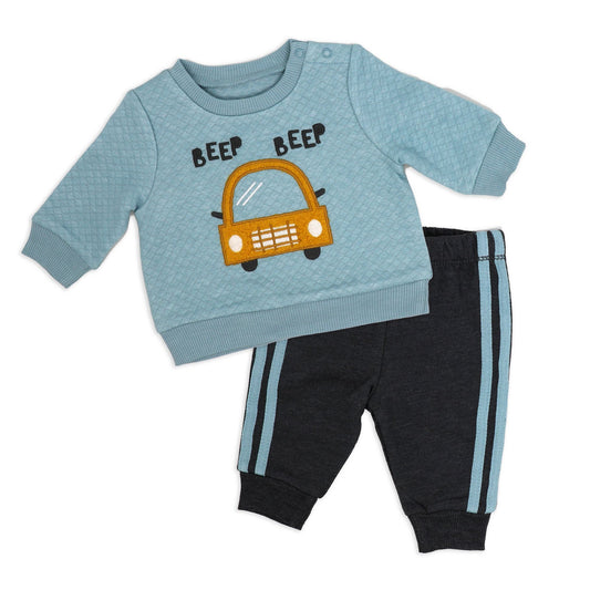 boys 2 piece sweatsuit set, toddler car graphic sweatsuit, baby boy jogger set, boutique boys outfit, beep beep sweatshirt set, cozy toddler outfit, boys quilted sweatshirt and pants, baby boy casual wear set, boutique toddler clothing boys, everyday boys playtime outfit