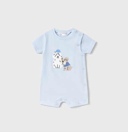 Lt Blue w dog applique Romper B
