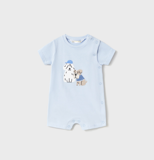 Lt Blue w dog applique Romper B