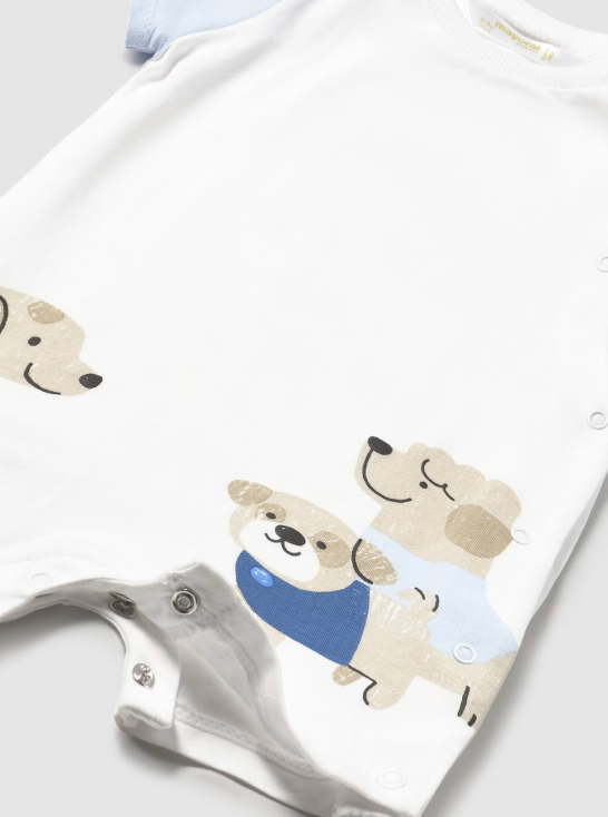 White Romper w Side Dog applique