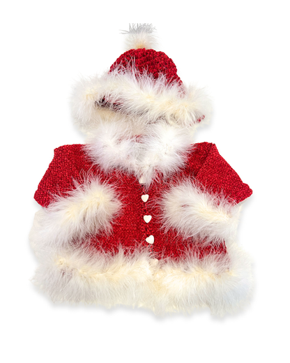 boutique baby holiday outfit Expressions Boutique NY, red chenille Christmas baby set, Santa baby outfit with hat, soft fuzzy infant holiday clothing, festive baby winter outfit warm cozy