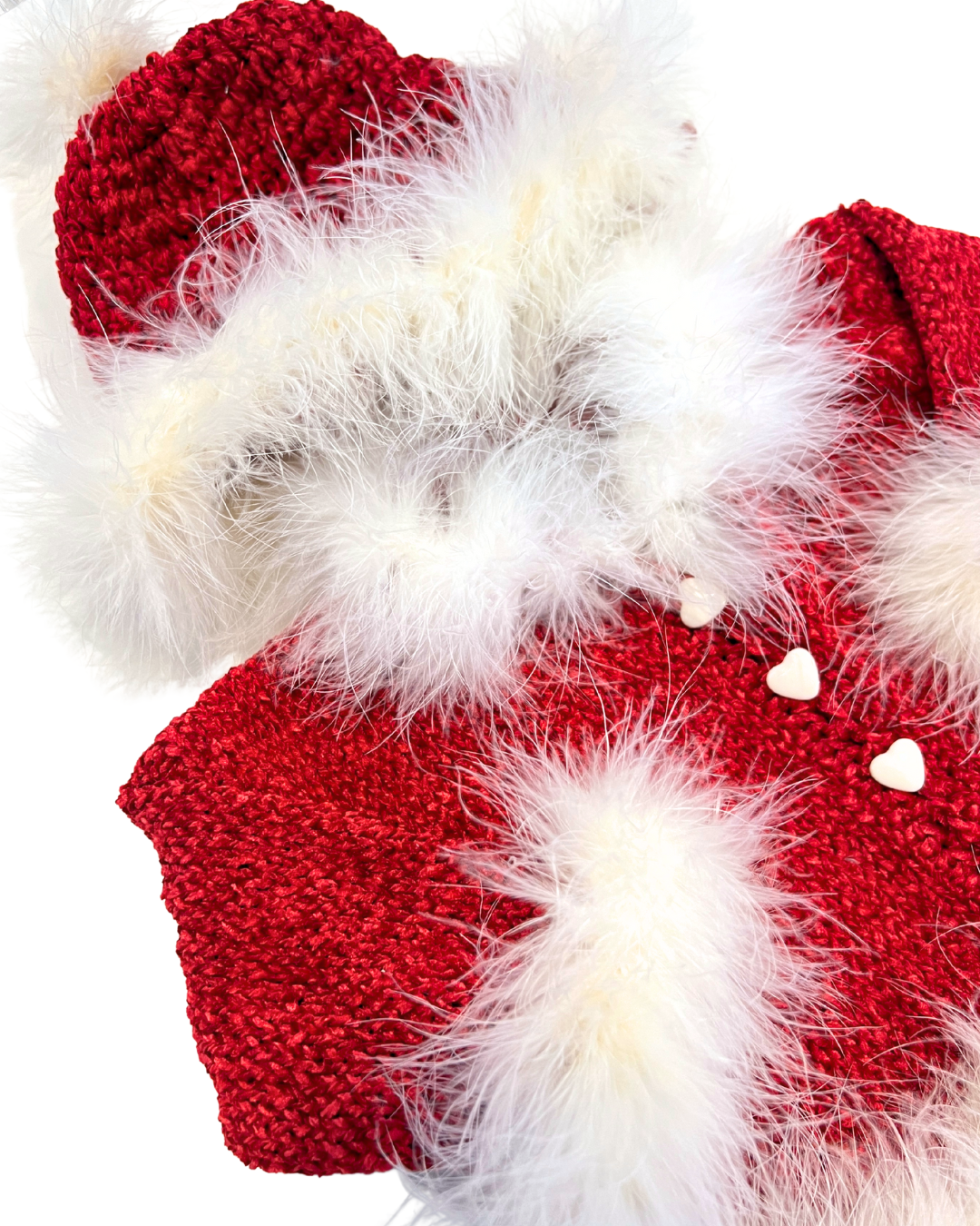 boutique baby holiday outfit Expressions Boutique NY, red chenille Christmas baby set, Santa baby outfit with hat, soft fuzzy infant holiday clothing, festive baby winter outfit warm cozy