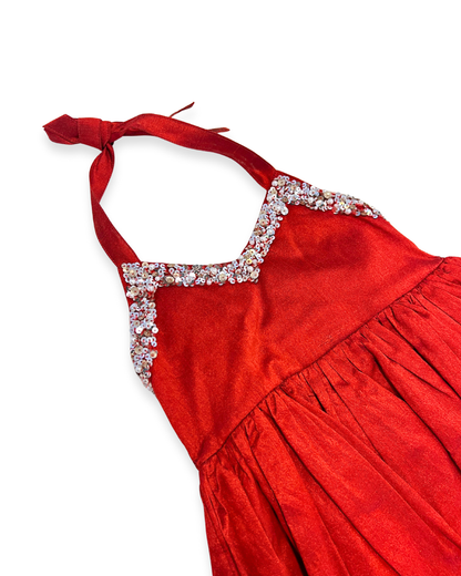 girls garnet red tulle dress Expressions Boutique NY, holiday party dress for girls, sequin halter dress toddler boutique, red special occasion dress girls, festive girls tulle gown boutique fashion
