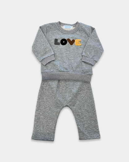LOVE toddler outfit set, grey baby jogger set, cozy kids pullover and pants, boutique toddler loungewear, unisex baby pant set, toddler fall outfit set, casual baby clothing set, embroidered toddler top and pants, soft cotton blend baby set, everyday toddler wear