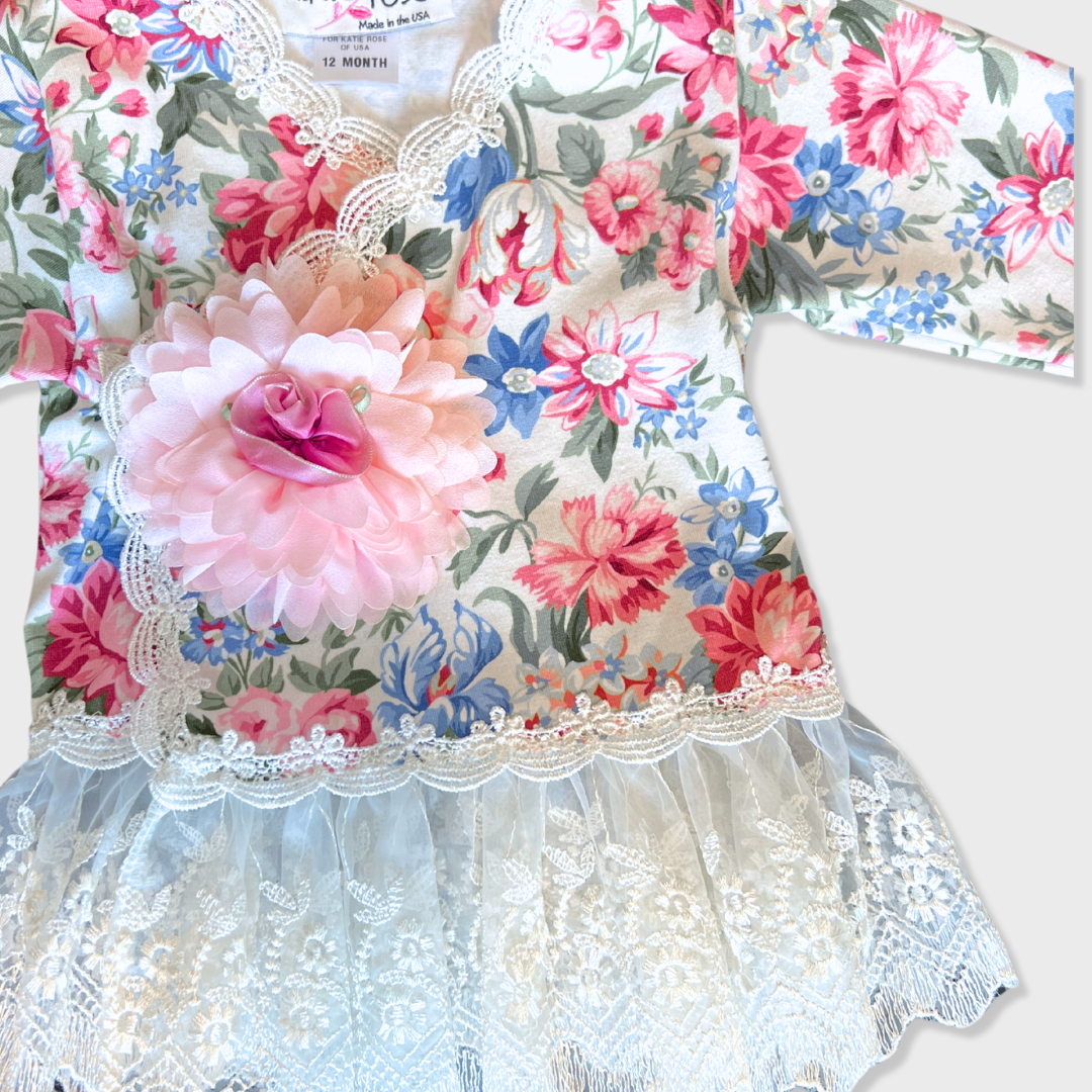 2pc Floral Set w Lace Trim