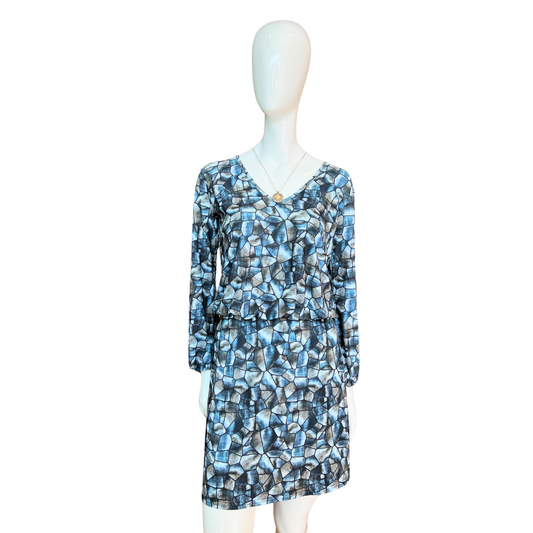 Blue Mosaic V-Neck Dress