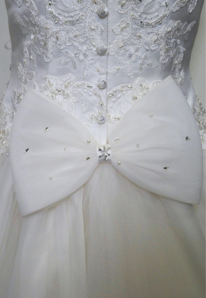 Cassandra - Beaded lace and tulle bottom w bow in back