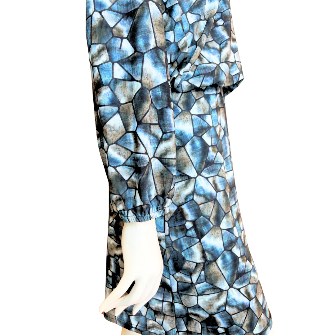 Blue Mosaic V-Neck Dress