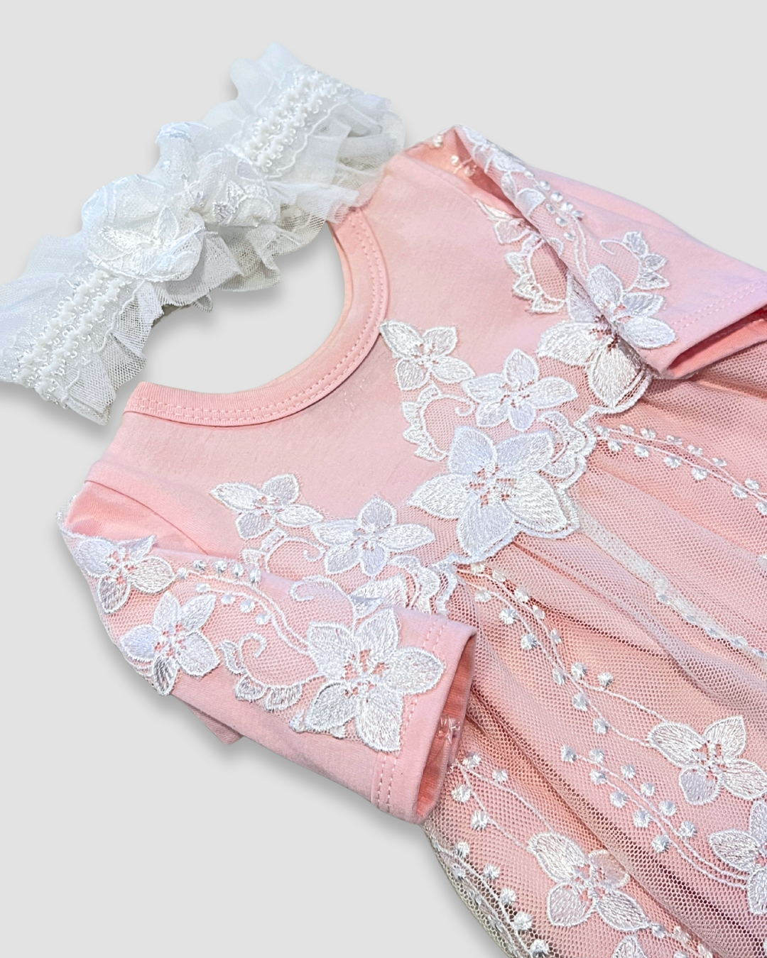 2pc White Lace Overlay Romper w HB