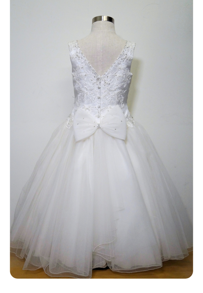 Cassandra - Beaded lace and tulle bottom w bow in back