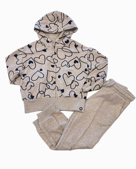 2pc Zipper Hoody w Scattered Hearts & Pants
