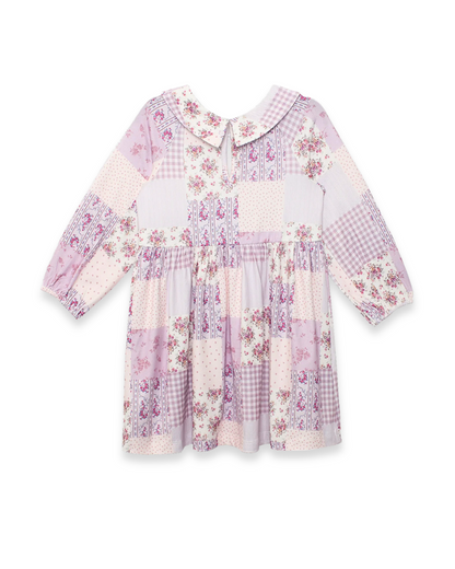 Liliana Dress, patchwork floral dress girls, pink gingham dress kids, boutique kids clothing, girls Peter Pan collar dress, toddler girls boutique dress, fall floral dress girls, girls long sleeve dress, boutique toddler outfits, cute girls dresses, Back to school outfits, school outfits for girls, pre-k clothing, kids fall fashion
