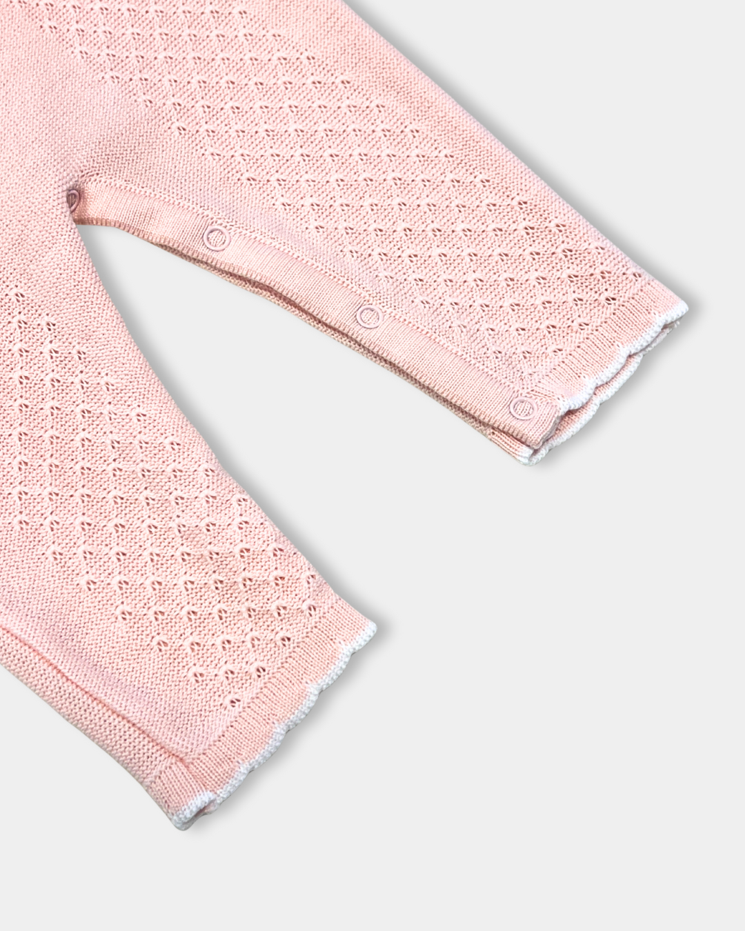 baby girl pink knit romper, pink romper with ruffle collar, baby girl knitwear boutique, embroidered floral baby romper, baby girl special occasion romper, knit romper with flowers, boutique baby outfit pink, newborn girl knit romper, heirloom baby romper girl, Expressions Boutique NY, Woodbury baby boutique, classic knit baby girl clothing