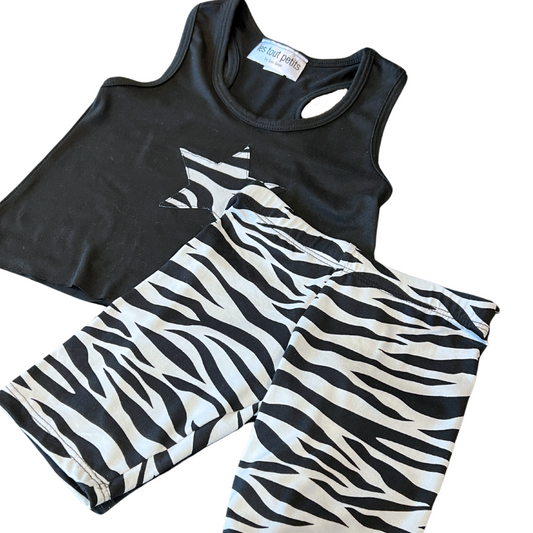 Black Racerback Crop with Zebra Star on Front