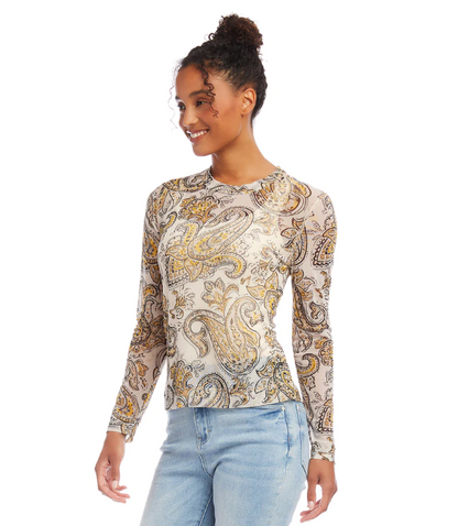 Yellow Paisley Mesh Top