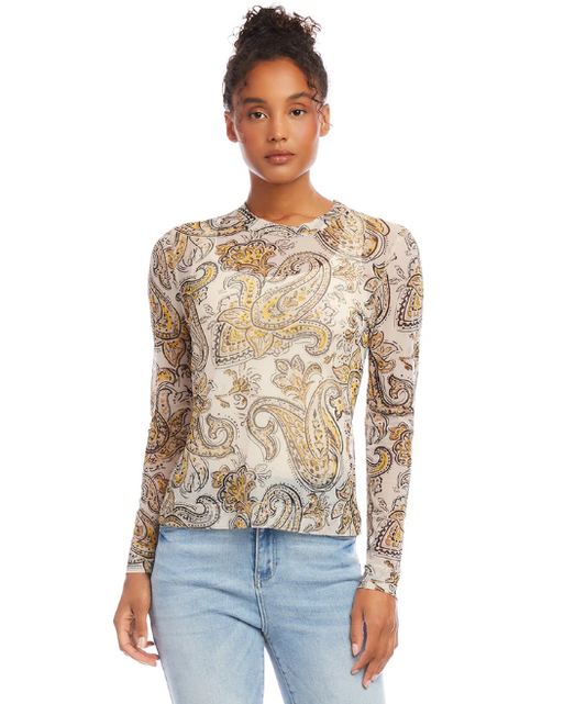 Yellow Paisley Mesh Top