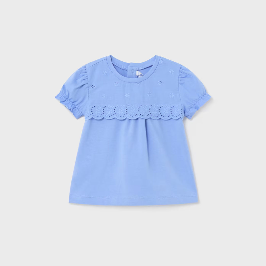 Periwinkle SS Cap sleeve Top w Embroidery