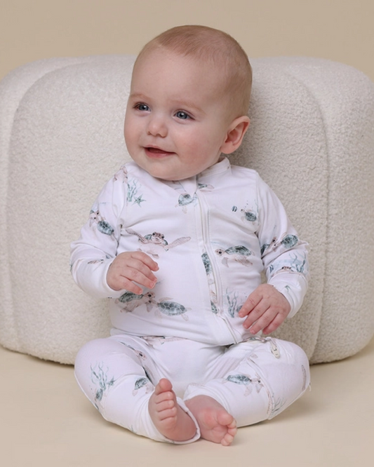 turtle baby footie, organic cotton baby sleeper, zip baby romper, ocean print baby outfit, boutique baby boy footie, eco friendly baby clothing, newborn turtle romper, infant zip one piece, soft cotton baby pajamas, baby shower gift sleeper