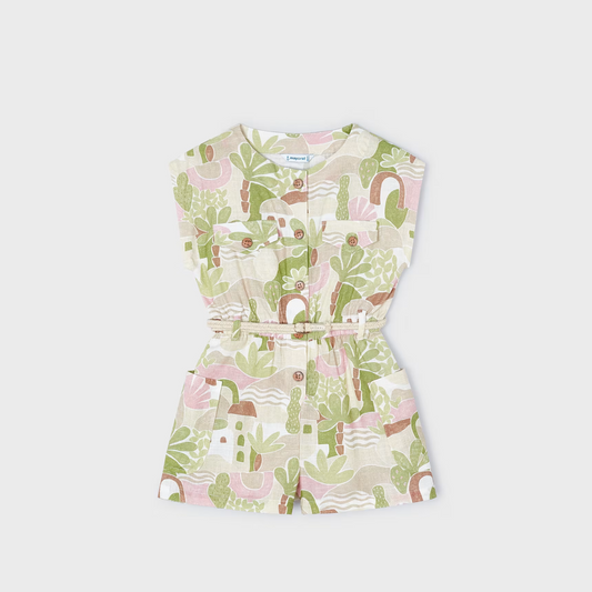 Cactus Print Button up Romper w Belt