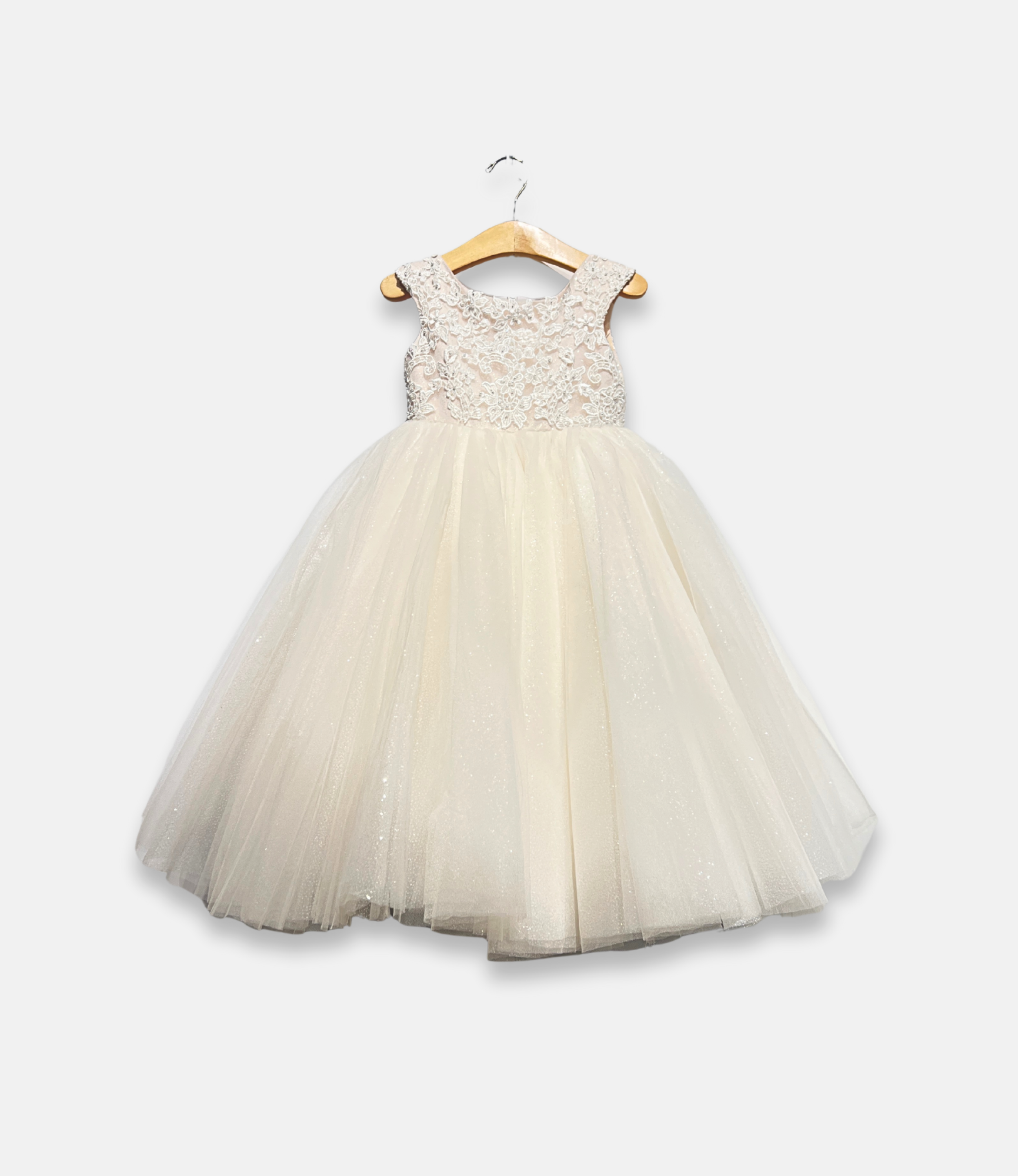 ivory petal dress, ivory tulle flower girl dress, boutique special occasion dress, ivory sequin lace dress, couture girls formal gown, glitter tulle occasion dress, ivory toddler dress, boutique girls party dress, Expressions Boutique NY, couture children’s fashion