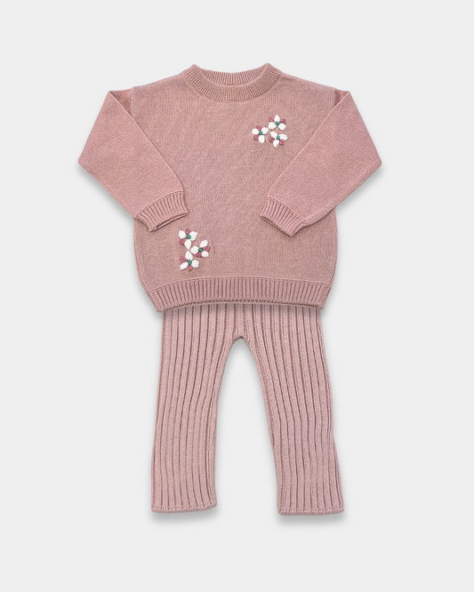 baby girl knit set, toddler knit outfit, pink knit sweater and leggings, boutique knit baby clothing, soft pink baby set, ribbed knit leggings toddler, baby girl winter outfit, Expressions Boutique NY, Woodbury baby boutique, knit matching set baby girl, cozy toddler knitwear, boutique kids clothing