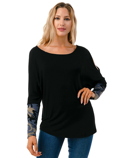 Black/Blue Camo Sleeve Top