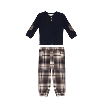 2pc Black Knit Top w Plaid pant