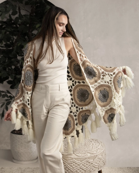 Ivory Multi Crocheted Sunshine Shawl