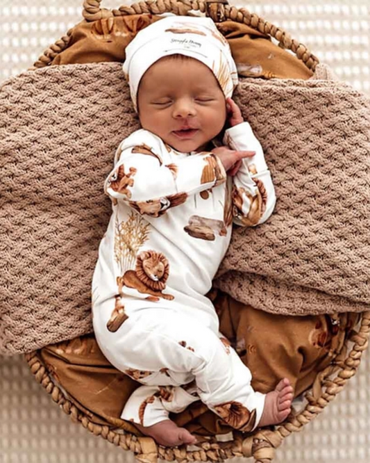 lion baby romper, organic cotton growsuit, safari print baby outfit, baby boy lion sleeper, boutique organic babywear, newborn lion romper, infant jungle print one piece, eco friendly baby clothes, baby shower lion gift, toddler safari themed romper