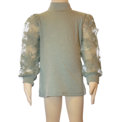 Lace Illusion Sleeve Top Girls, Expressions Boutique, Women and childrens boutique, Woodbury, girls lace sleeve top, boutique girls blouse, illusion sleeve top kids, pastel lace top for girls, boutique girls fashion, dressy girls top, trendy girls boutique shirt, lace detail girls clothing